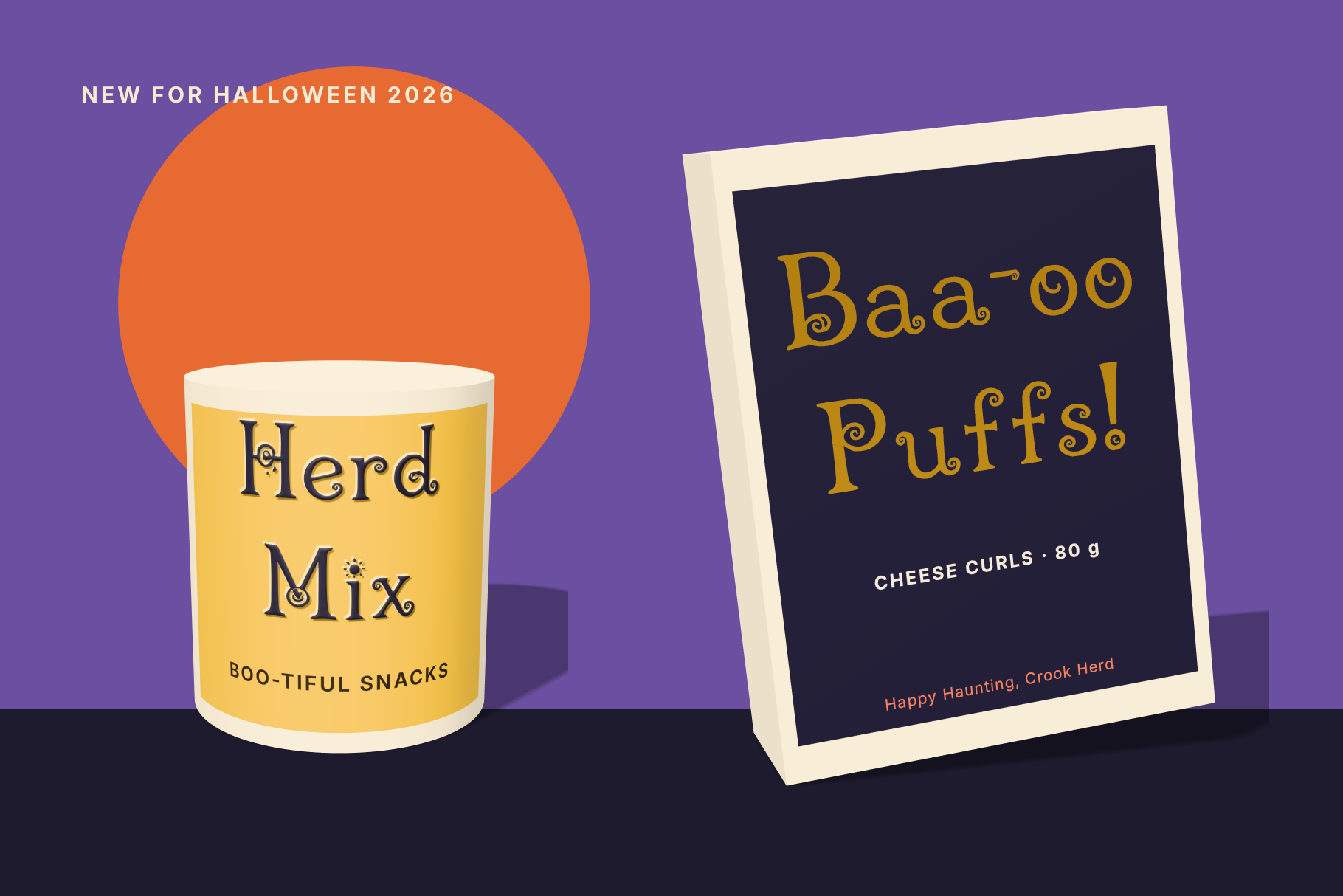 Crook Herd lettering on product packaging for a farm-style brand