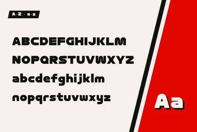 FORMULA ONE TORQUE alphabet card with A to Z capitals and a to z lowercase in black wide sans on light grey