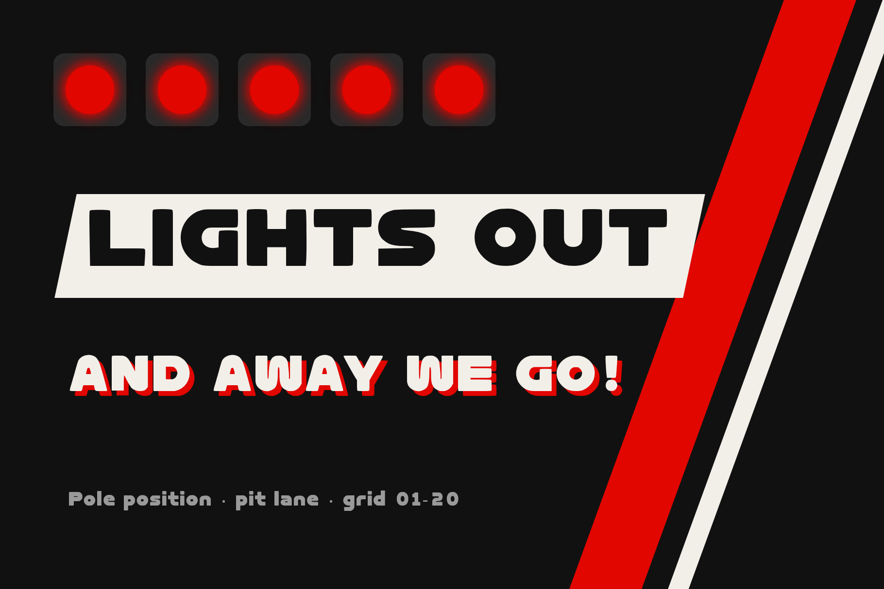 FORMULA ONE TORQUE start screen with five red lights above Lights Out and Away We Go in wide bold letters