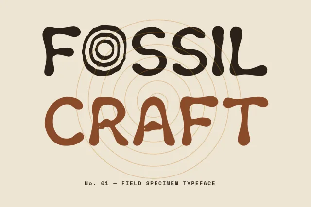 Fossilcraft cover with dark and rust wobbly letters, the O drawn as concentric rings over faint circles