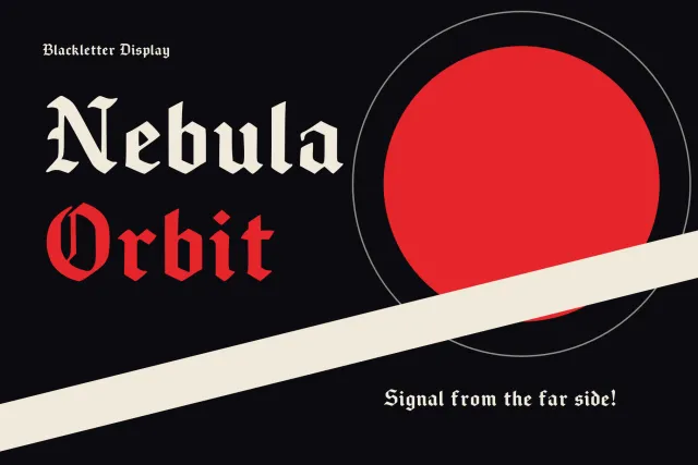 Nebula Orbit cover with Nebula in cream and Orbit in red blackletter beside a red planet and a cream diagonal band