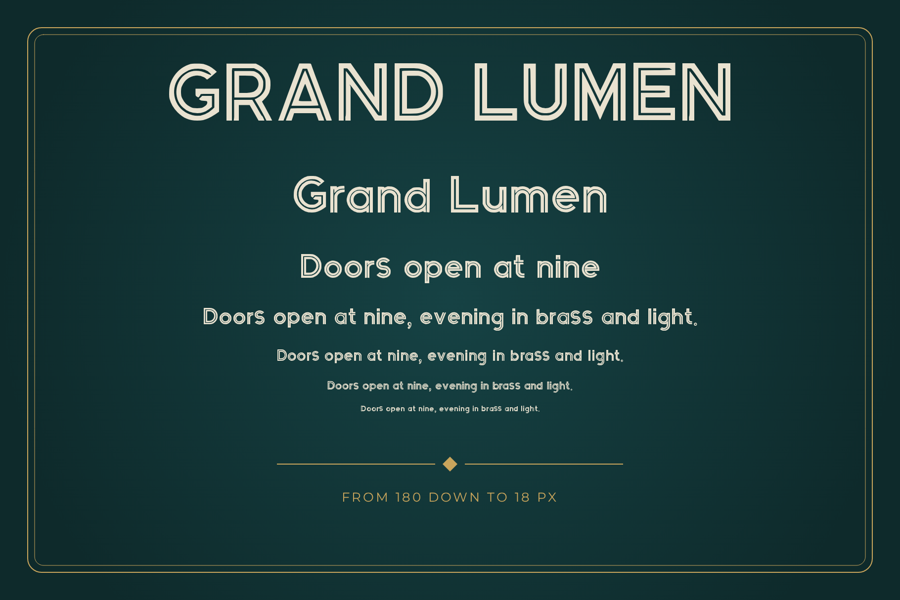 Bursalumen size ladder with Grand Lumen and Doors open at nine set from 180 px down to 18 px on green