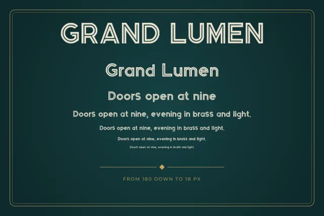 Bursalumen size ladder with Grand Lumen and Doors open at nine set from 180 px down to 18 px on green