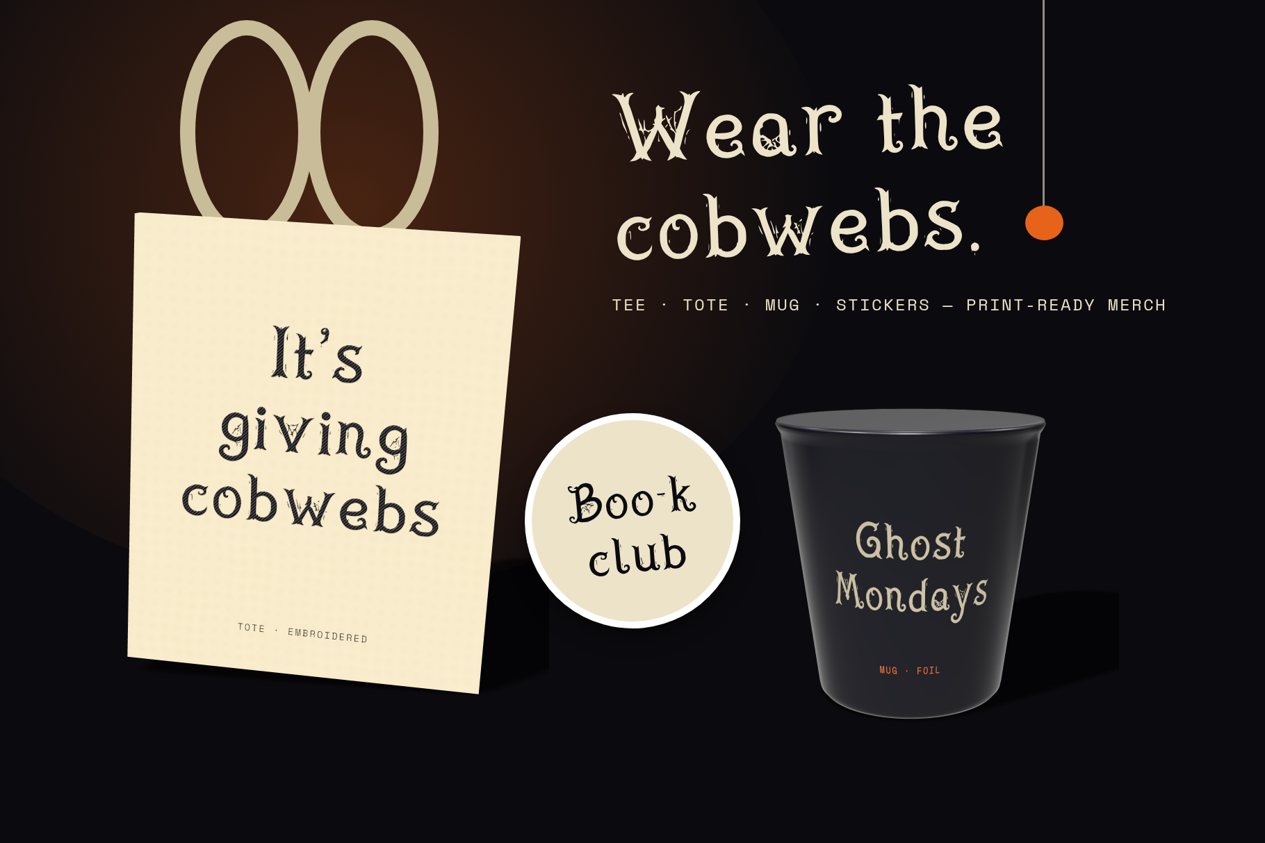 Merchandise mockup with a Vellum Spine print