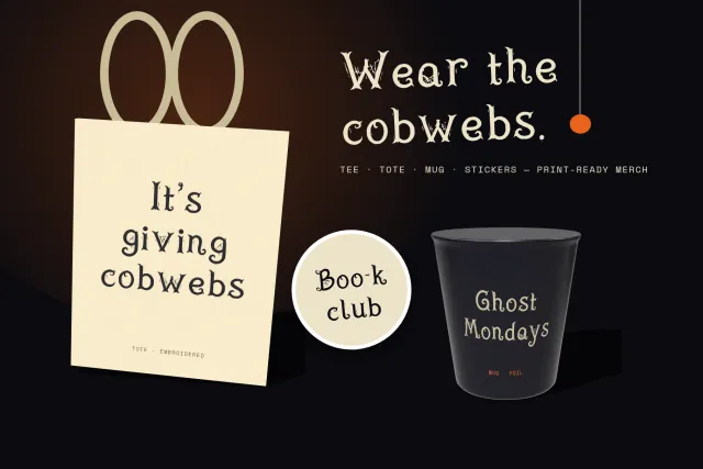Merchandise mockup with a Vellum Spine print