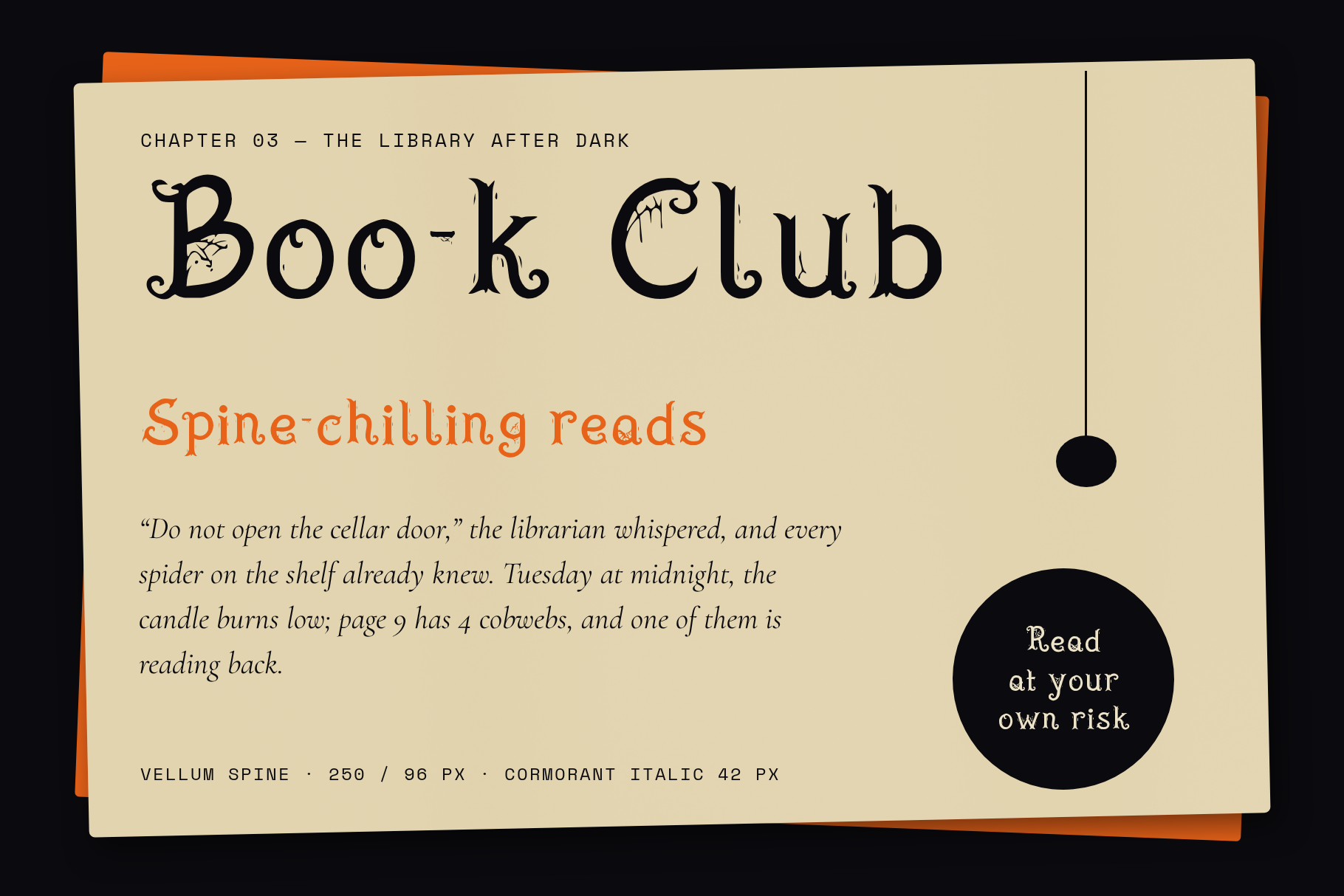 Vellum Spine type specimen with sample text at several sizes