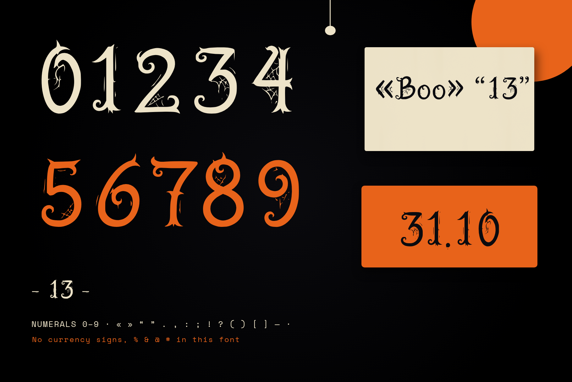 Vellum Spine numerals and punctuation marks