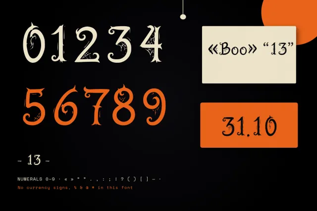 Vellum Spine numerals and punctuation marks