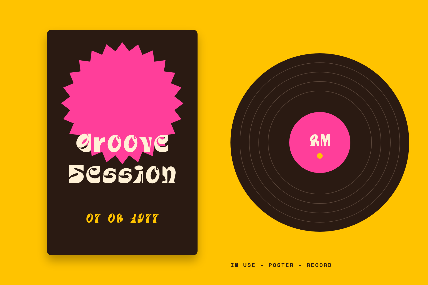 Rapier Mark in use on a Groove Session poster dated 07 08 1977 and a vinyl record label marked RM