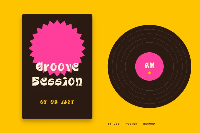 Rapier Mark in use on a Groove Session poster dated 07 08 1977 and a vinyl record label marked RM
