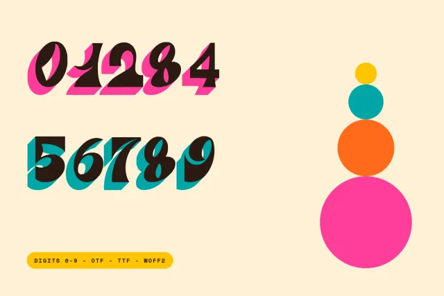 Rapier Mark digits 0 to 9 as dark flared numerals with pink and teal offset shadows on a cream background