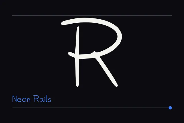 Neon Rails large capital R in a thin rounded stroke with a wide open bowl and a straight leg