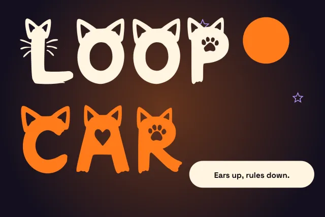 Loopcar display font cover with large looping headline lettering