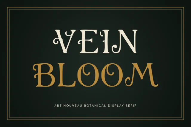 Vein Bloom cover card with the font name in large Art Nouveau letters with vein-like branching strokes