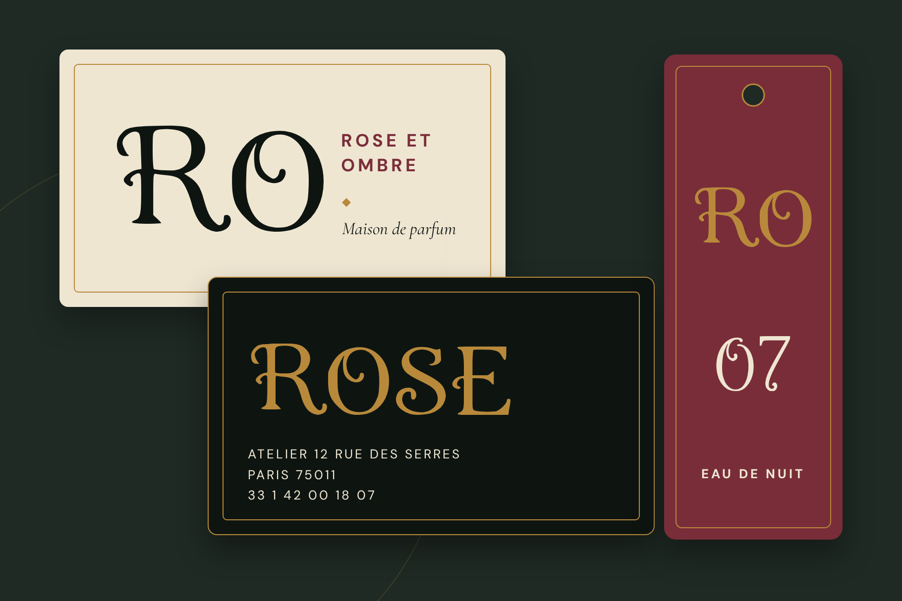 Vein Bloom brand identity mockup with logo lockup and stationery in floral display lettering