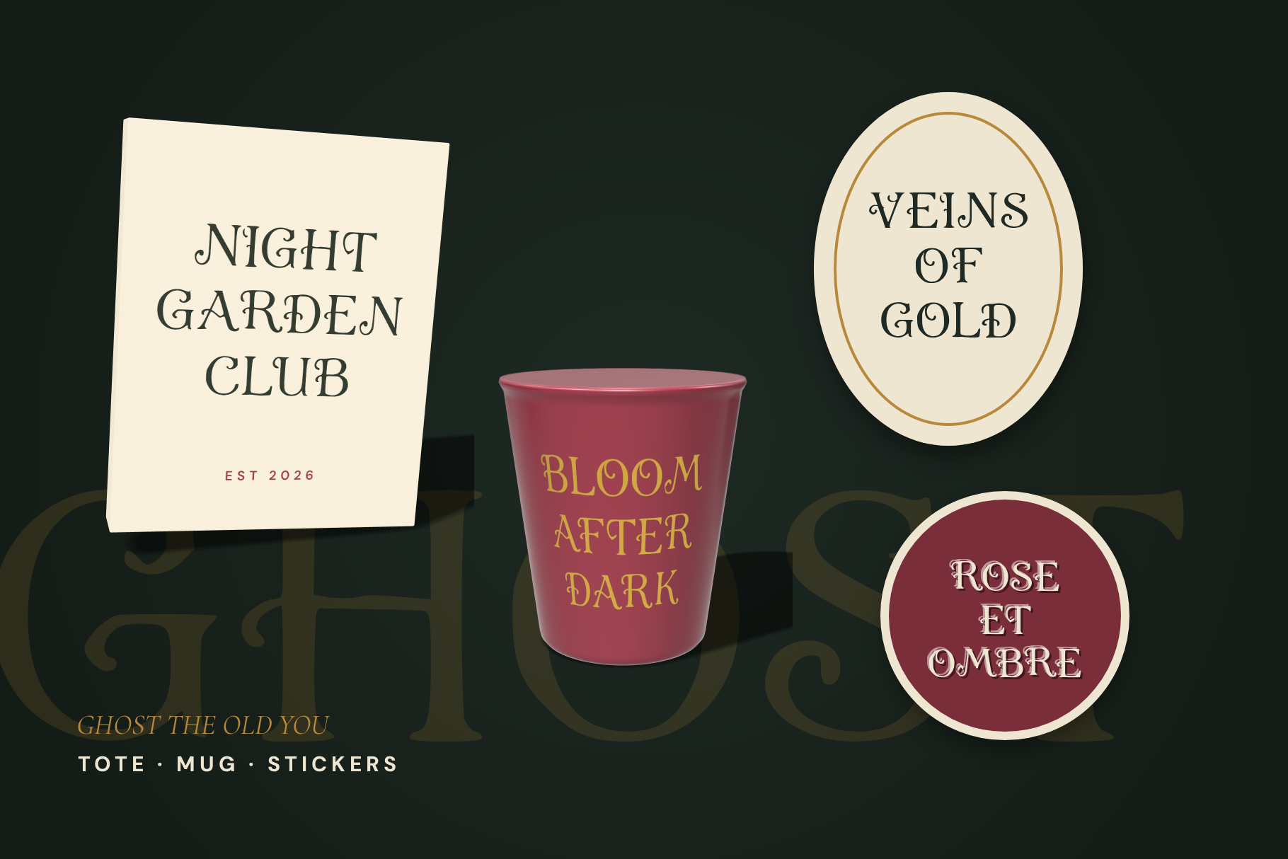 Vein Bloom merchandise mockup with the display lettering applied to a printed product