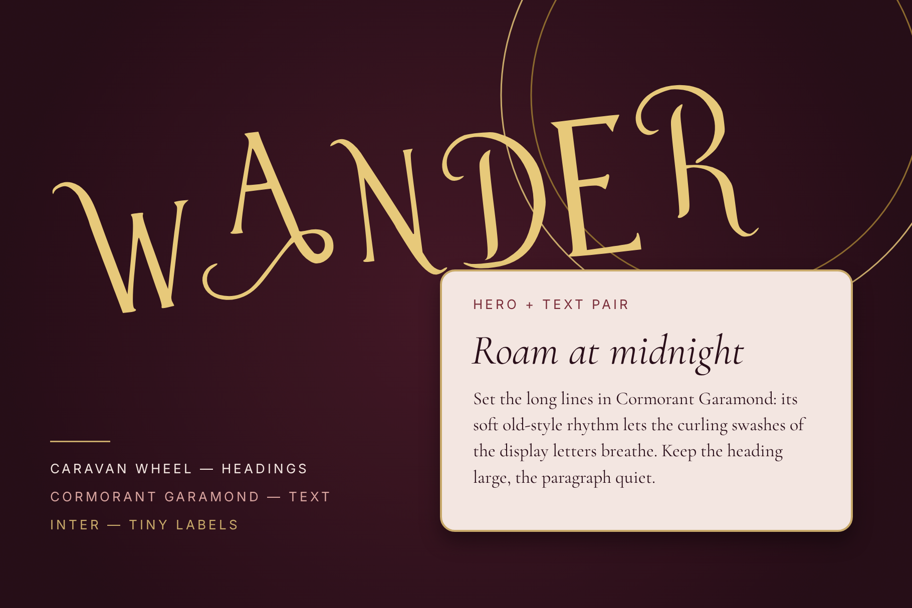 Caravan Wheel font paired with a quiet companion typeface in a sample layout
