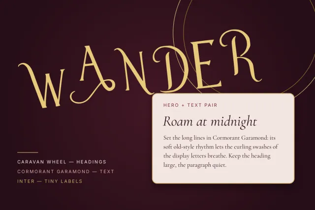 Caravan Wheel font paired with a quiet companion typeface in a sample layout