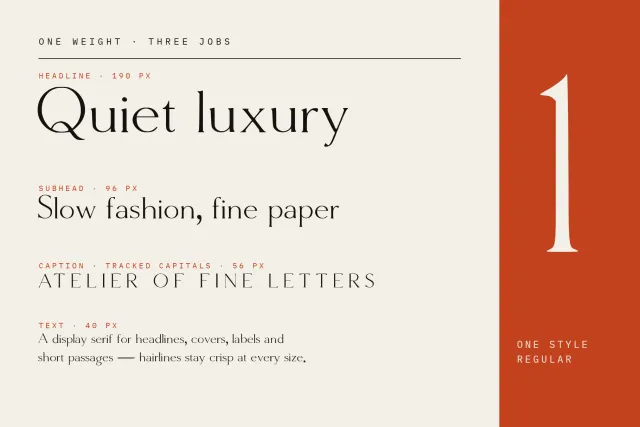Molar Forge Regular style shown at headline, subhead, tracked capitals and text sizes on cream