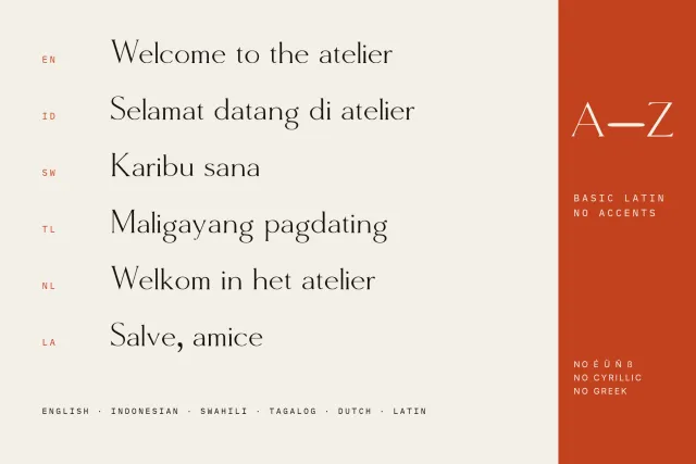 Molar Forge language card with greetings in English, Indonesian, Swahili, Tagalog, Dutch and Latin