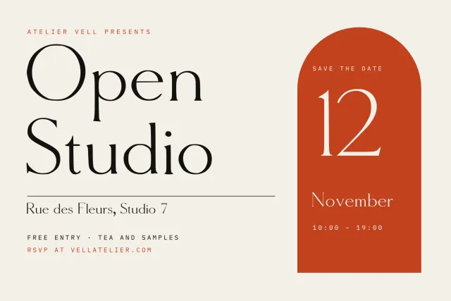 Molar Forge event poster Open Studio with a red arch panel showing the date 12 November