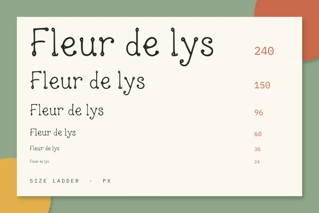 Posh Scribble size ladder with the phrase Fleur de lys from 240 px down to 24 px on cream paper