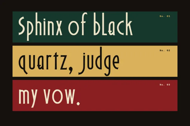 Empire Ledger pangram Sphinx of black quartz, judge my vow on green, gold and red horizontal bands