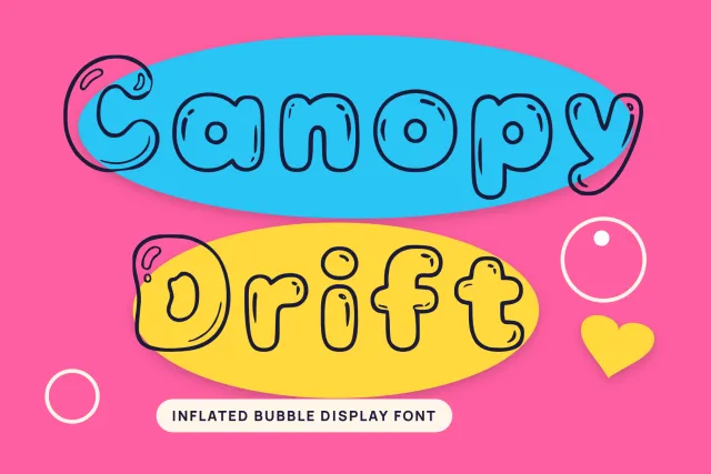 Pr Canopy Drift cover with Canopy Drift in hollow bubble letters over blue and yellow ovals on a pink background