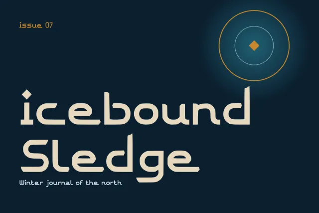 Icebound Sledge issue 07 cover, font name in cream on navy under a glowing ring and the line Winter journal of the north