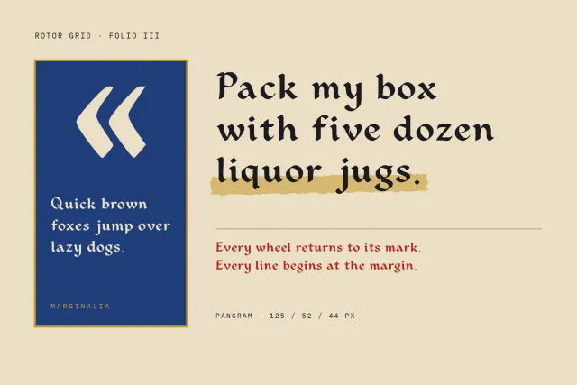 Rotor Grid pangram Pack my box with five dozen liquor jugs beside a blue marginalia panel