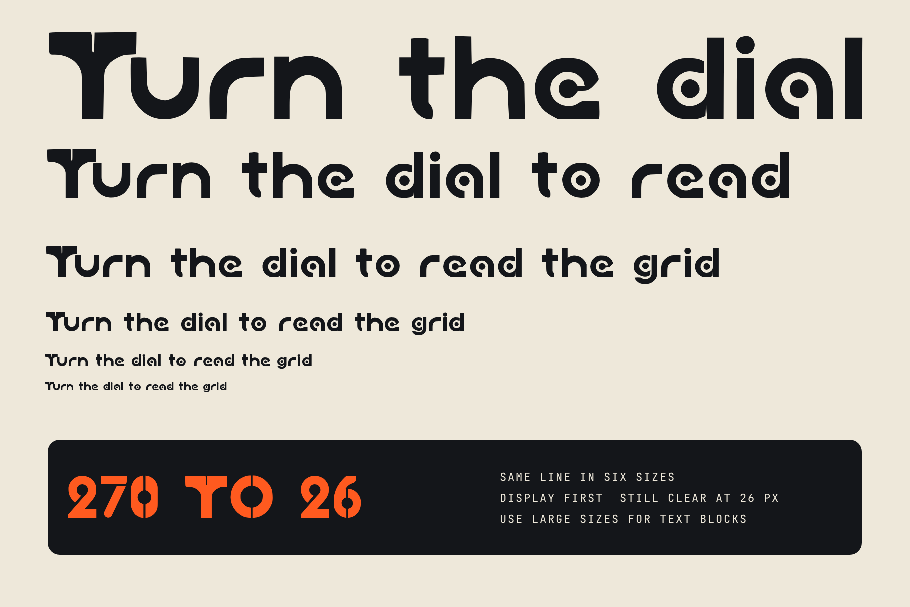 Dial Grid size ladder repeating Turn the dial to read the grid from 270 px down to 26 px