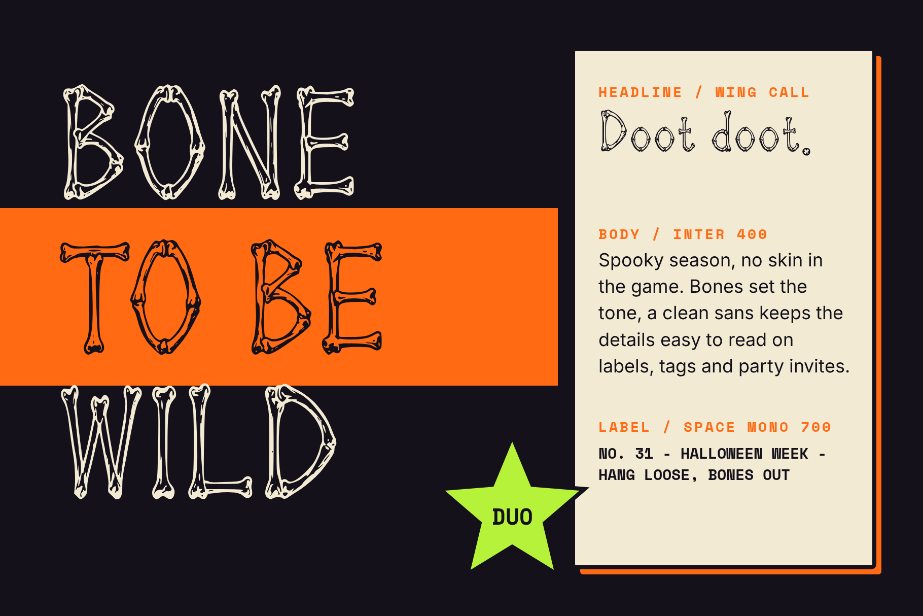 Wing Call font paired with a plain text typeface in a headline and body sample