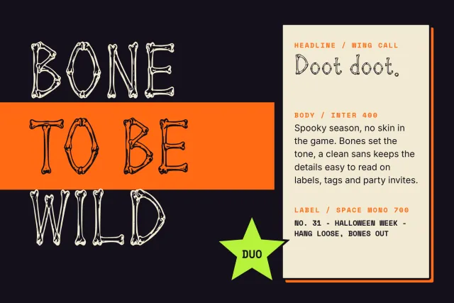 Wing Call font paired with a plain text typeface in a headline and body sample