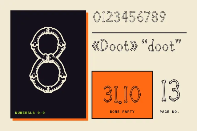 Wing Call font figures and punctuation marks in large handwritten style