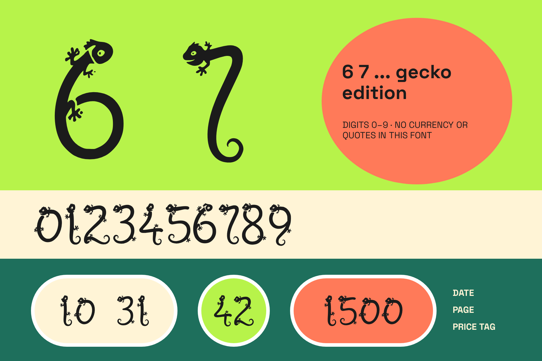 Mabem Gecko font digits and punctuation marks in a grid