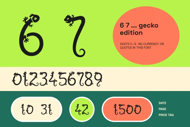 Mabem Gecko font digits and punctuation marks in a grid