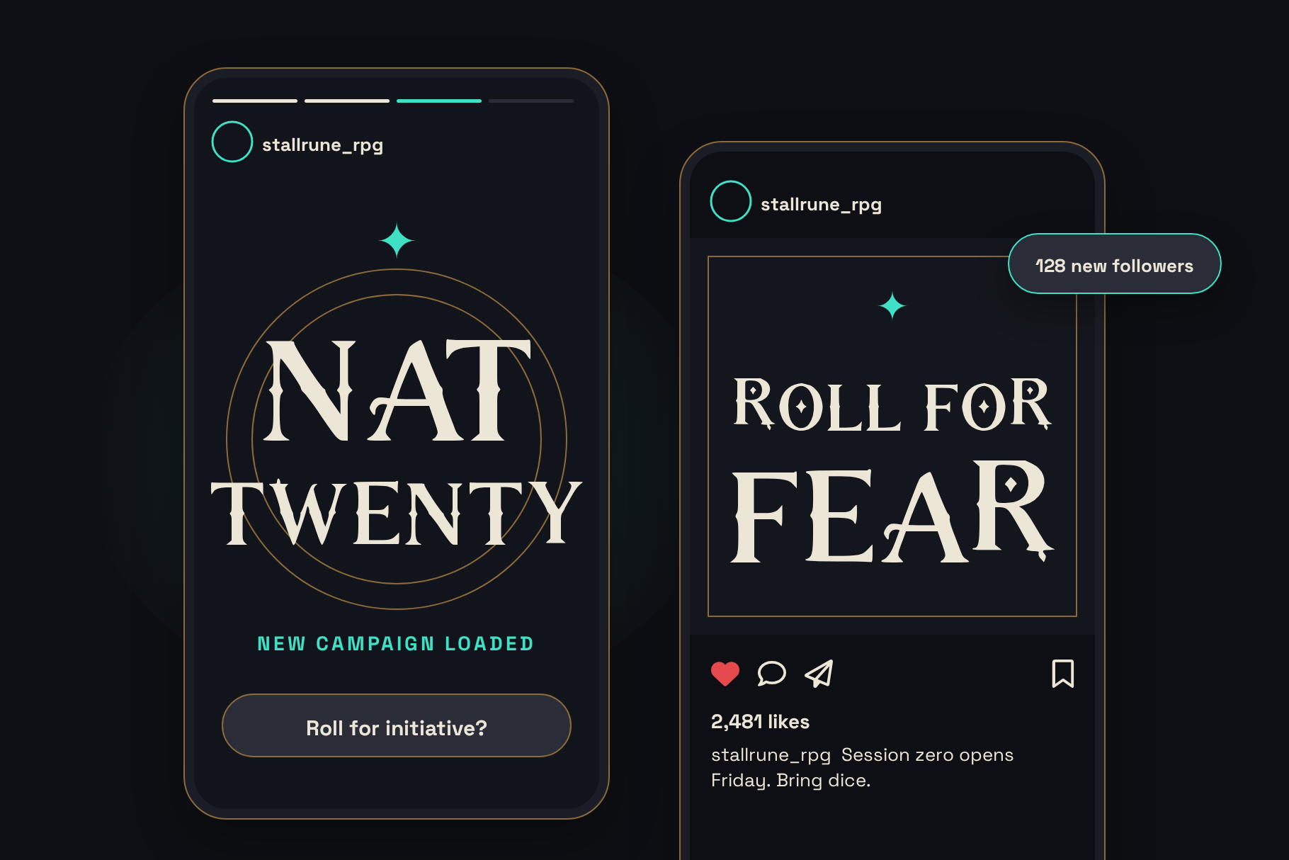 Stall Rune font in social media post mockups with astrology and market headlines