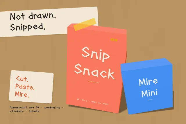 Mire Reed lettering on product packaging