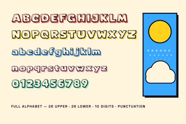 Canopy Glide full alphabet card with A to Z, a to z and 0 to 9 next to a sun and cloud panel