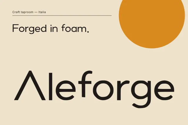 Aleforge font cover: the word Aleforge in large dark letters on cream with an amber circle