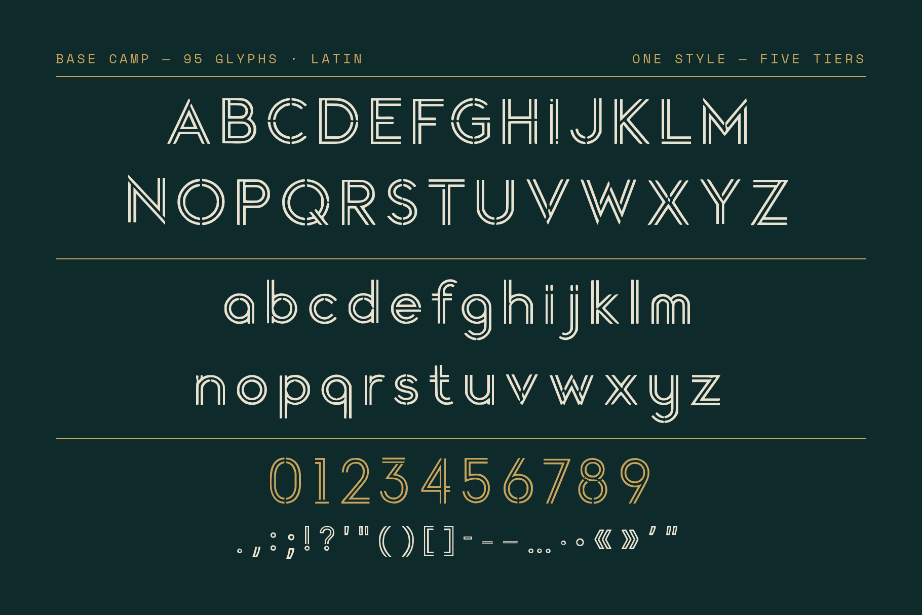 Cragbound Summit character set: uppercase, lowercase, numerals and punctuation