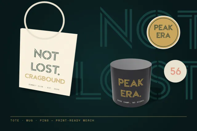 Outdoor merchandise mockup with Cragbound Summit lettering