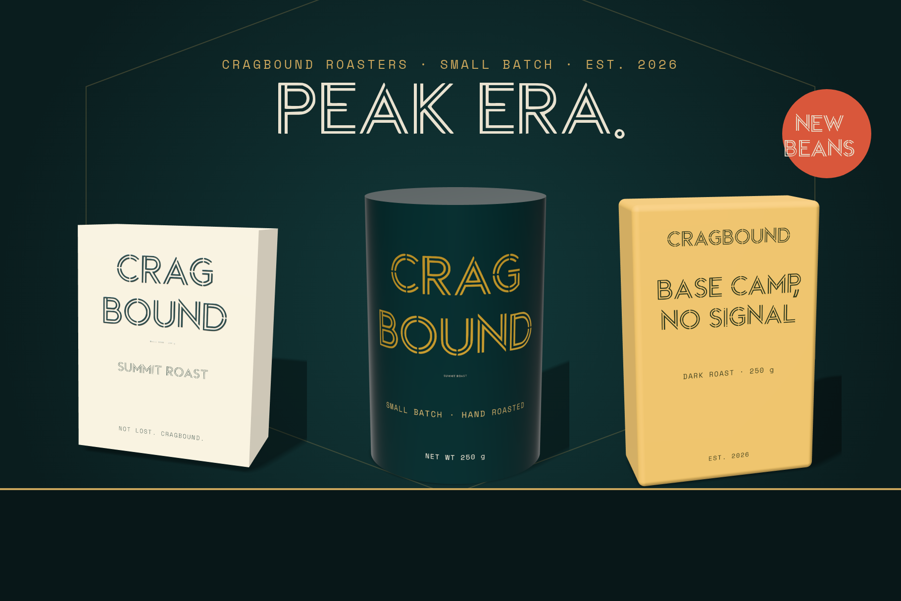 Packaging mockup with Cragbound Summit label lettering
