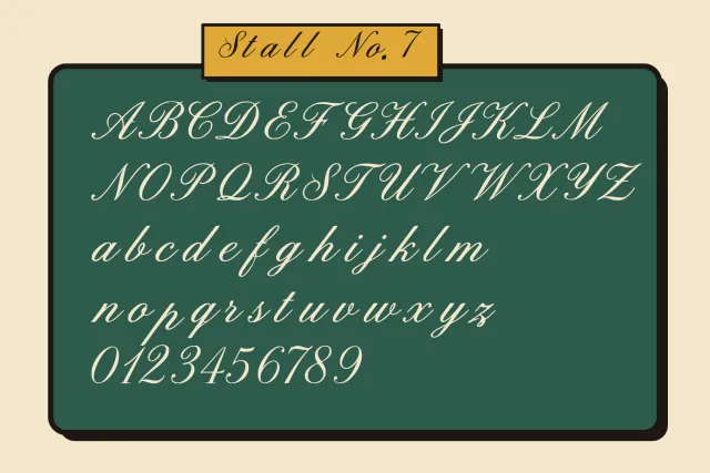 Hoofcraft Stable full alphabet and figures in cream on a green stall door panel with a gold plate reading Stall No. 7